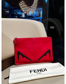 FENDI MONSTER EYES CLUTCH IN RED CALFSKIN LEATHER                                                                                                   