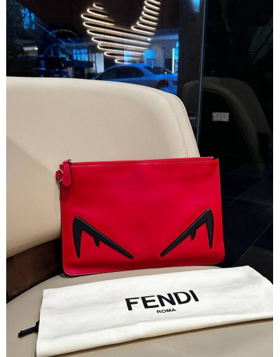 FENDI MONSTER EYES CLUTCH IN RED CALFSKIN LEATHER                                                                                                   