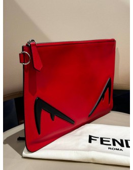FENDI MONSTER EYES CLUTCH IN RED CALFSKIN LEATHER                                                                                                   