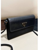 PRADA BLACK NYLON & LEATHER LOGO FLAP WALLET ON STRAP  