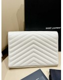 YSL YVES SAINT LAURENT GRAIN DE POUDRE MATELASSE CHEVRON ENVELOPE WRISTLET CLUTCH  