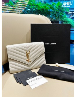 YSL YVES SAINT LAURENT GRAIN DE POUDRE MATELASSE CHEVRON ENVELOPE WRISTLET CLUTCH  