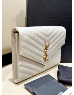 YSL YVES SAINT LAURENT GRAIN DE POUDRE MATELASSE CHEVRON ENVELOPE WRISTLET CLUTCH  