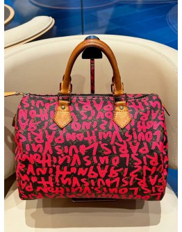 LIMITED SPECIAL SEASONAL EDITION OF LOUIS VUITTON X STEPHEN SPROUSE PINK GRAFFITI MONOGRAM CANVAS SPEEDY 30 