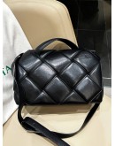 BOTTEGA VENETA CASSETTE PADDED SHOULDER CROSSBODY BAG IN BLACK  