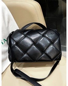 BOTTEGA VENETA CASSETTE PADDED SHOULDER CROSSBODY BAG IN BLACK  