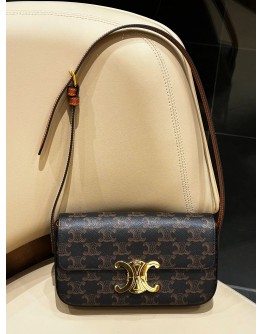 CELINE SHOULDER BAG CLAUDE IN TRIOMPHE CANVAS & CALFSKIN