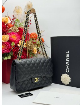 2016 CHANEL CLASSIC JUMBO DOUBLE FLAP SHOULDER BAG IN BLACK CAVIAR LEATHER