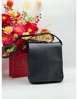 LONGCHAMP FLAP MESSENGER BAG IN BLACK PEBBLED LEATHER