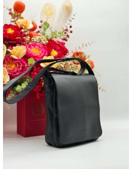 LONGCHAMP FLAP MESSENGER BAG IN BLACK PEBBLED LEATHER