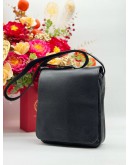 LONGCHAMP FLAP MESSENGER BAG IN BLACK PEBBLED LEATHER