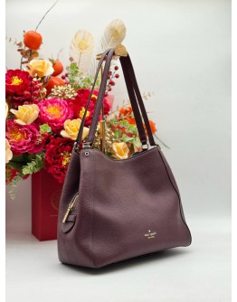 KATE SPADE LEILA MEDIUM TRIPLE COMPARTMENT SHOULDER BAG IN CHERRYWOOD PEBBLED LEATHER