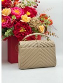 2021 YSL SAINT LAURENT COLLEGE MEDIUM TOP HANDLE & SHOULDER BAG IN BEIGE CALFSKIN LEATHER