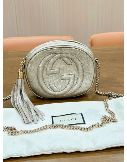 GUCCI SOHO DISCO CHAIN BAG IN METALLIC GOLD PEBBLED LEATHER
