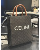 CELINE SMALL VERTICAL CABAS TOTE HANDLE BAG IN TRIOMPHE CANVAS & LEATHER WITH STRAP