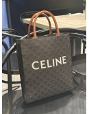 CELINE SMALL VERTICAL CABAS TOTE HANDLE BAG IN TRIOMPHE CANVAS & LEATHER WITH STRAP