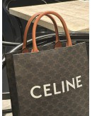 CELINE SMALL VERTICAL CABAS TOTE HANDLE BAG IN TRIOMPHE CANVAS & LEATHER WITH STRAP