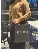 CELINE SMALL VERTICAL CABAS TOTE HANDLE BAG IN TRIOMPHE CANVAS & LEATHER WITH STRAP