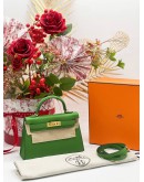 HERMES MINI KELLY 20 IN VERT COMICS CHEVRE MYROSE WITH GOLD HARDWARE