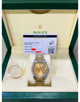 ROLEX DATEJUST 36 HALF 18K 750 YELLOW GOLD DIAMOND JUBILEE REF 16233 GOLD CHAMPAGNE DIAMONDS DIAL 36MM AUTOMATIC WATCH