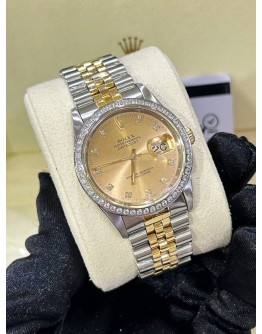 ROLEX DATEJUST 36 HALF 18K 750 YELLOW GOLD DIAMOND JUBILEE REF 16233 GOLD CHAMPAGNE DIAMONDS DIAL 36MM AUTOMATIC WATCH