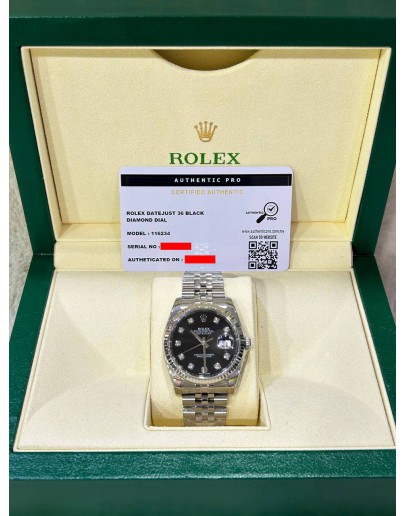 ROLEX DATEJUST 36 REF 116234 BLACK DIAMOND DIAL 36MM AUTOMATIC WATCH