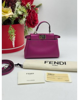 FENDI MICRO PEEKABOO TOP HANDLE & CROSSBODY BAG IN MAGENTA NAPPA SHINY CALFSKIN LEATHER