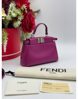 FENDI MICRO PEEKABOO TOP HANDLE & CROSSBODY BAG IN MAGENTA NAPPA SHINY CALFSKIN LEATHER