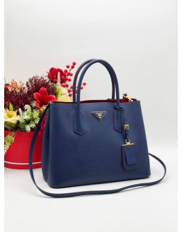 PRADA DOUBLE TOTE BAG IN BLUE SAFFIANO LEATHER