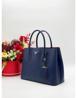 PRADA DOUBLE TOTE BAG IN BLUE SAFFIANO LEATHER