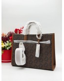 MICHAEL KORS GIGI LARGE TOTE BAG IN BROWN CANVAS & LEATHER