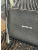 BALENCIAGA WHITE LOGO PRINT & BLACK LEATHER CLUTCH WITH WRIST STRAP