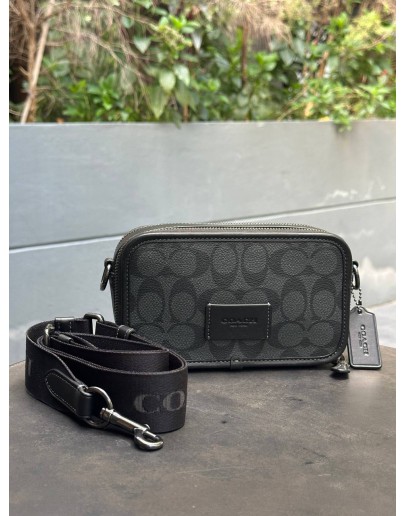 COACH WYATT BELT & CROSSBODY BAG IN CHARCOAL BLACK SIGNATURE CANVAS CM106