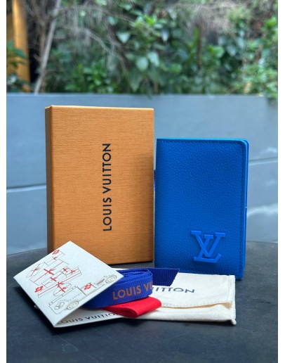 LOUIS VUITTON POCKET ORGANIZER IN BLEU ATLANTIQUE LV AEROGRAM LEATHER  