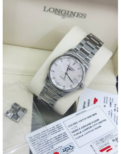 LONGINES MASTER COLLECTION REF L2.357.4.87.6 DIAMOND MOTHER OF PEARL DIAL 34MM AUTOMATIC WATCH