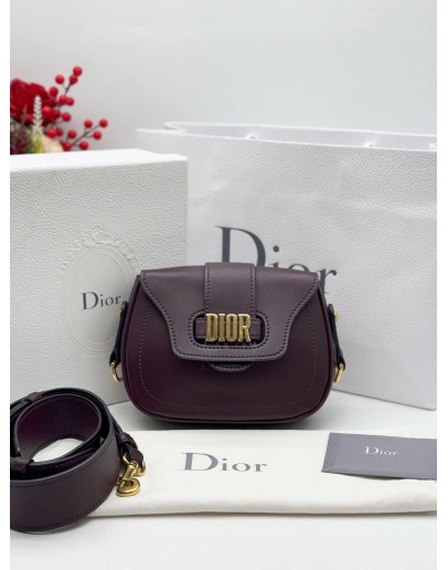 CHRISTIAN DIOR D-FENCE SADDLE CROSSBODY BAG IN DARK PURPLE CALFSKIN LEATHER