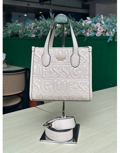 GUESS SILVANA 2 MINI TOTE HANDLE HANDBAG IN OFF WHITE