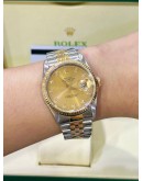 ROLEX DATEJUST 36 HALF 18K 750 YELLOW GOLD JUBILEE DIAMONDS REF 16233 CHAMPAGNE DIAMONDS DIAL 36MM AUTOMATIC WATCH