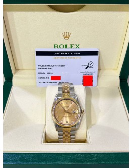 ROLEX DATEJUST 36 HALF 18K 750 YELLOW GOLD JUBILEE DIAMONDS REF 16233 CHAMPAGNE DIAMONDS DIAL 36MM AUTOMATIC WATCH
