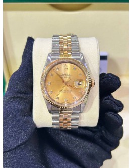 ROLEX DATEJUST 36 HALF 18K 750 YELLOW GOLD JUBILEE DIAMONDS REF 16233 CHAMPAGNE DIAMONDS DIAL 36MM AUTOMATIC WATCH