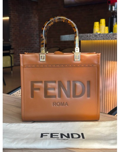 FENDI SUNSHINE MEDIUM HANDLE HANDBAG IN BROWN CALF LEATHER