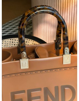 FENDI SUNSHINE MEDIUM HANDLE HANDBAG IN BROWN CALF LEATHER