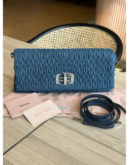 MIU MIU CRYSTAL CRIPPLES DENIM CROSSBODY BAG