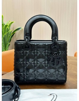 CHRISTIAN DIOR SMALL LADY DIOR IN DIAMOND MOTIF MATTE BLACK