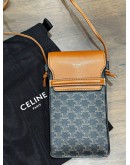 CELINE PHONE POUCH CROSSBODY IN TRIOMPHE CANVAS & LEATHER