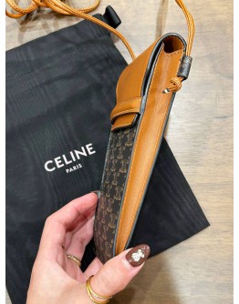 CELINE PHONE POUCH CROSSBODY IN TRIOMPHE CANVAS & LEATHER