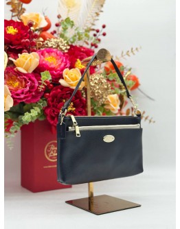 COACH POP POUCH & SHOULDER BAG IN DARK BLUE & WHITE GRAINED CALFSKIN LEATHER