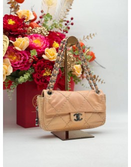 CHANEL WILD STITCH SHOULDER BAG IN PEACH NUDE CALFSKIN LEATHER
