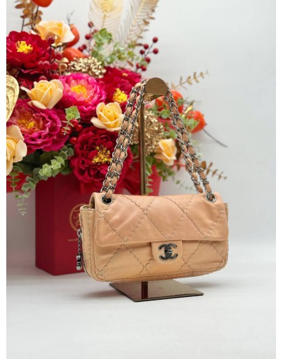 CHANEL WILD STITCH SHOULDER BAG IN PEACH NUDE CALFSKIN LEATHER