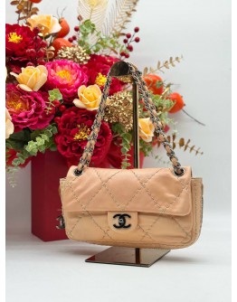 CHANEL WILD STITCH SHOULDER BAG IN PEACH NUDE CALFSKIN LEATHER